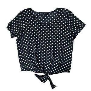 Star Vixen Sz L Polka dot Black and White Short Sleeve Tie Waist‎ Blouse Soft